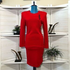 Vintage 80s 90s Red Knit Sweater Dress Size Medium